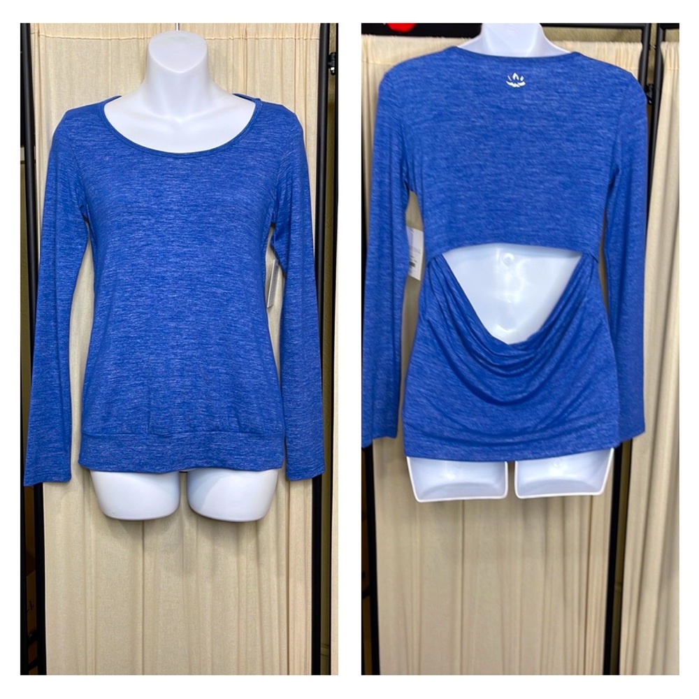 NEW! BEYOND YOGA- CLOUD COWL NECK BACK- FADED DENIM XS LONG SLEEVE